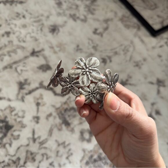 silver boho asymmetrical bangle open cuff bracelet - Picture 6 of 6